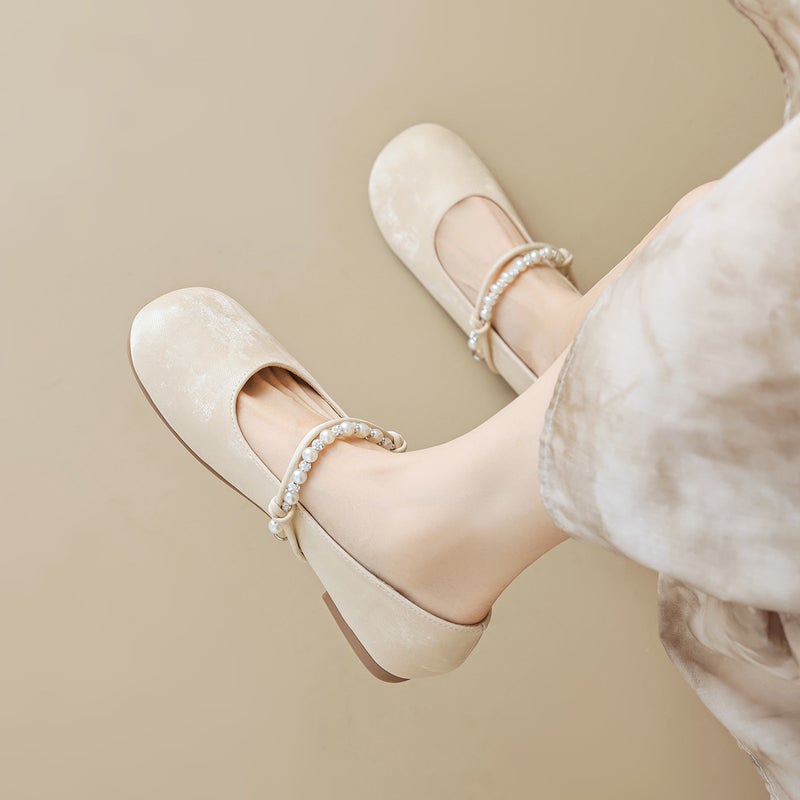 Giày Ballet Cute Round Toe Ballet Shoes Shallow Mouth One-Strap Shoes - Image 4
